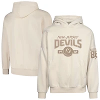 Sweat à capuche surdimensionné pour homme Jack Hughes Kaki New Jersey Devils avec nom et numéro de contact