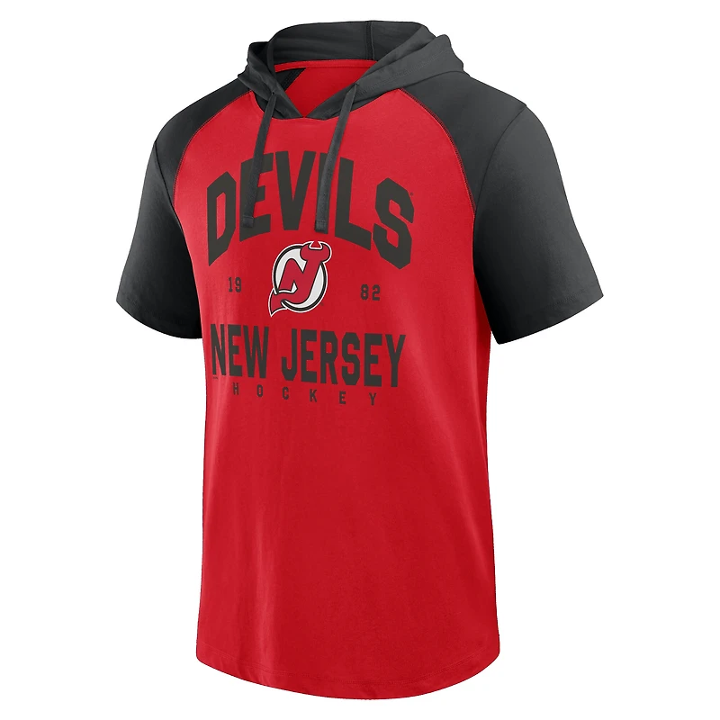 Men's Logo Athletic Red New Jersey Devils Prime Raglan Short Sleeve Pullover Hoodie