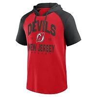 Men's Logo Athletic Red New Jersey Devils Prime Raglan Short Sleeve Pullover Hoodie