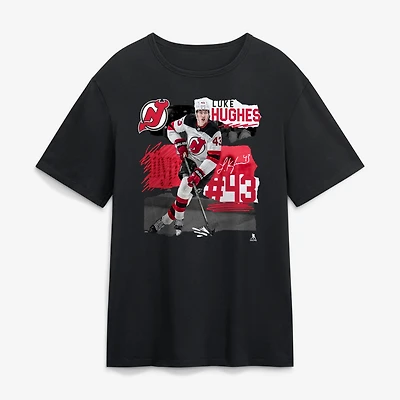 T-shirt noir pour homme Luke Hughes New Jersey Devils Fresh Ice