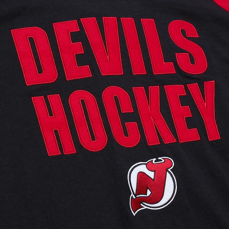 T-shirt à manches longues raglan noir/rouge pour homme Mitchell & Ness New Jersey Devils Legendary Slub