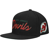 Casquette Snapback noire Mitchell & Ness New Jersey Devils Core Team Script 2.0 pour hommes
