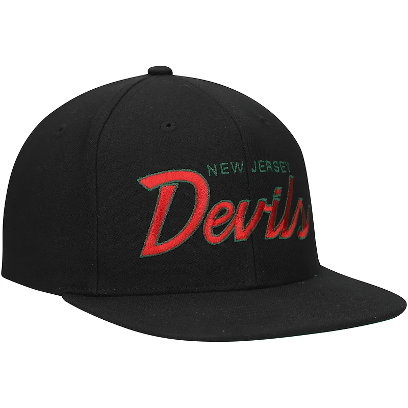 Casquette Snapback noire Mitchell & Ness New Jersey Devils Core Team Script 2.0 pour hommes