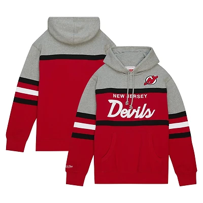 Sweat à capuche Mitchell & Ness rouge/gris pour homme, modèle entraîneur-chef des New Jersey Devils