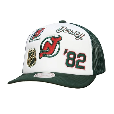 Casquette ajustable Mitchell & Ness blanche/verte pour homme, motif New Jersey Devils Gridlock Trucker
