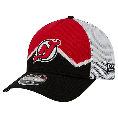 Men's New Era  Black/Red New Jersey Devils Hockey Sock 9FORTY A-Frame M-Crown Adjustable Trucker Hat