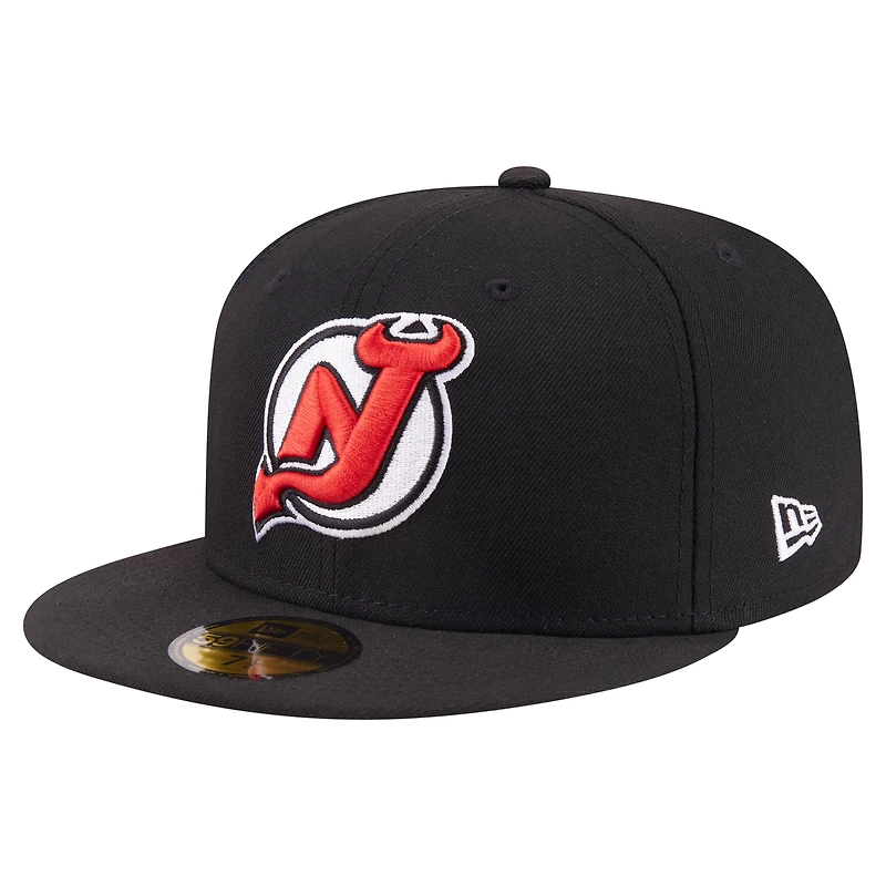 Casquette ajustée New Era 59FIFTY pour homme, noire, avec mascotte des Jersey Devils.