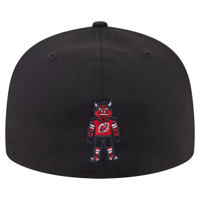 Casquette ajustée New Era 59FIFTY pour homme, noire, avec mascotte des Jersey Devils.