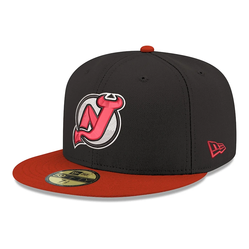 Men's New Era Black Jersey Devils Core Logo Two-Tone 59FIFTY Fitted Hat