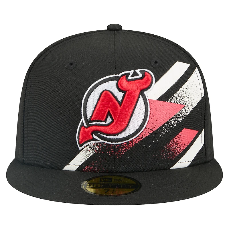 Casquette ajustée New Era 59FIFTY noire pour homme, Jersey Devils, lignes délavées