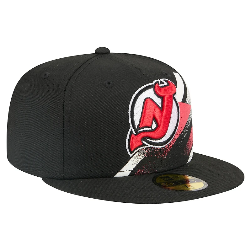 Casquette ajustée New Era 59FIFTY noire pour homme, Jersey Devils, lignes délavées