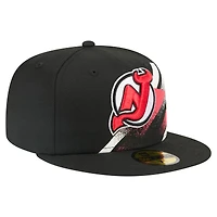 Casquette ajustée New Era 59FIFTY noire pour homme, Jersey Devils, lignes délavées