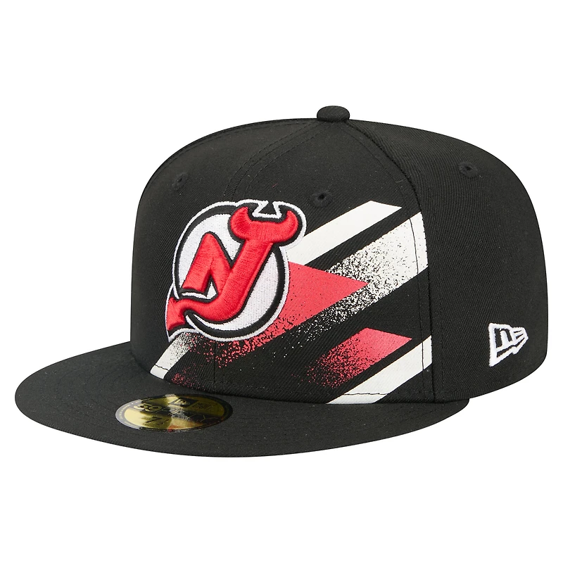 Men's New Era Black Jersey Devils Faded Lines 59FIFTY Fitted Hat
