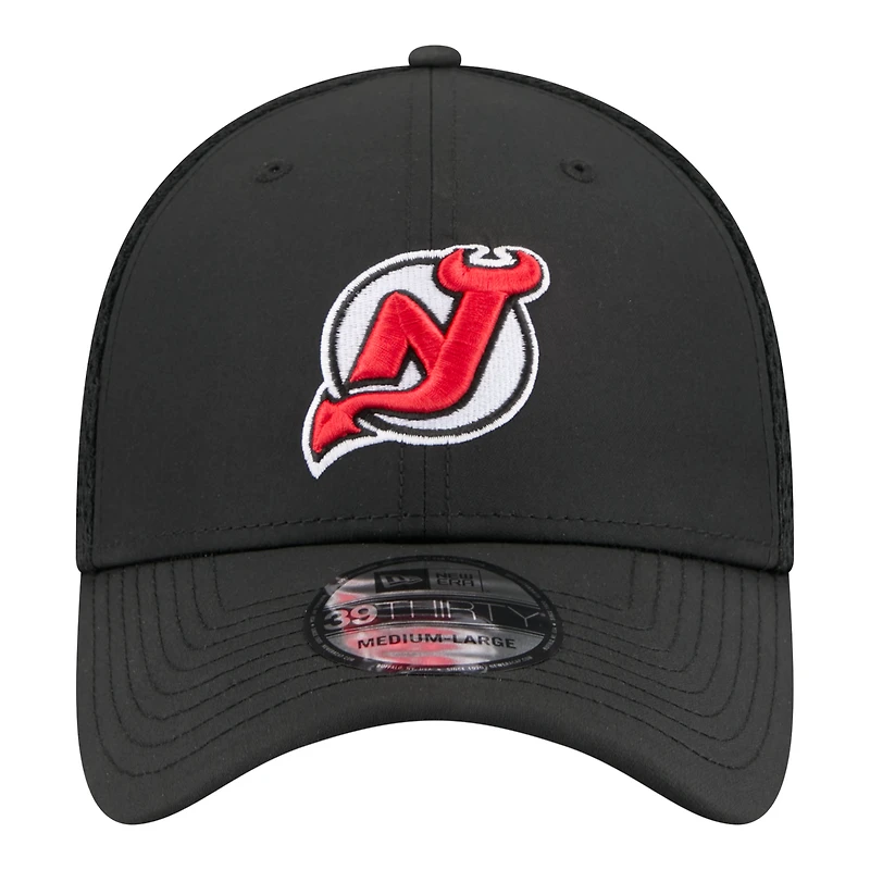 Casquette New Era Flex noire pour homme, logo des Jersey Devils, modèle 39THIRTY.