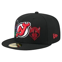 Casquette ajustée 59FIFTY noire New Era pour homme, motif State Stitch des Devils du Jersey