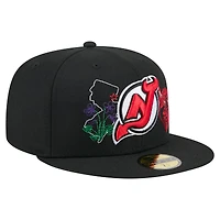 Casquette ajustée 59FIFTY noire New Era pour homme, motif State Stitch des Devils du Jersey