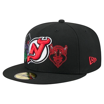 Casquette ajustée 59FIFTY noire New Era pour homme, motif State Stitch des Devils du Jersey