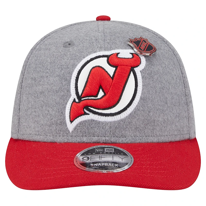 Men's New Era Gray/Red New Jersey Devils Wool Pin Low Profile 9FIFTY Snapback Hat