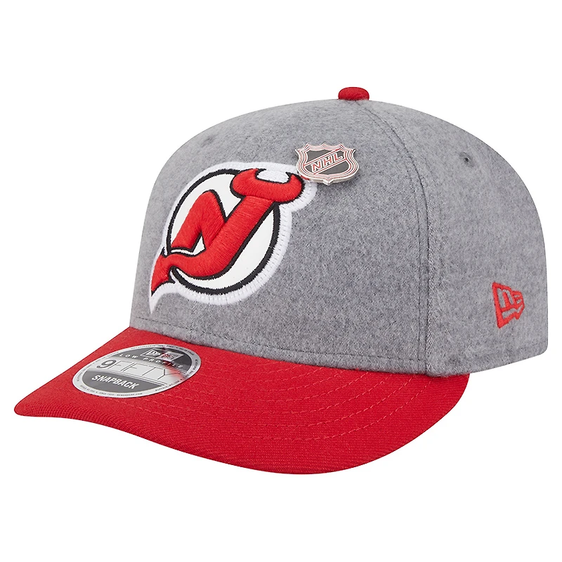 Men's New Era Gray/Red New Jersey Devils Wool Pin Low Profile 9FIFTY Snapback Hat