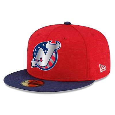 Casquette ajustée New Era 59FIFTY bicolore rouge chiné/marine pour homme, Jersey Devils.