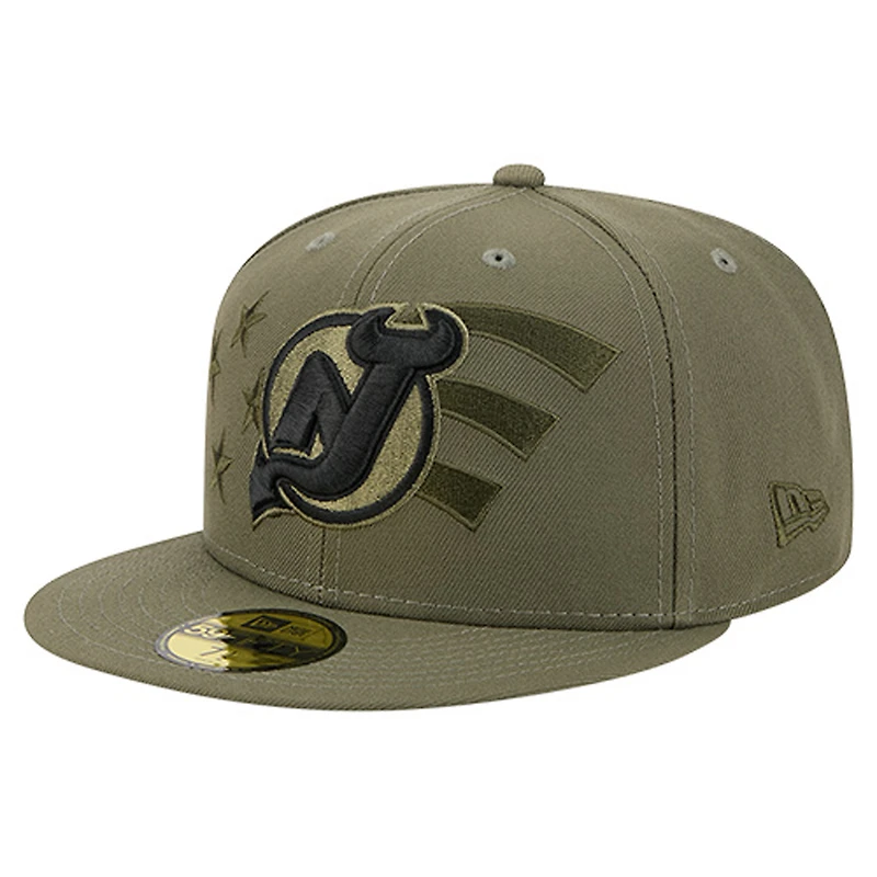 Men's New Era Olive Jersey Devils Military Appreciation Flag 59FIFTY Fitted Hat