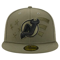 Casquette ajustée 59FIFTY olive New Era pour homme avec drapeau militaire des Devils du Jersey
