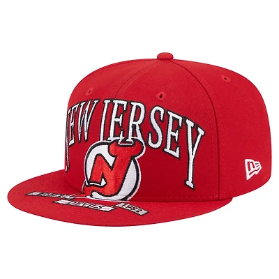 Men's New Era Red Jersey Devils Oversized Vintage Arch 59Fifty Fitted Hat