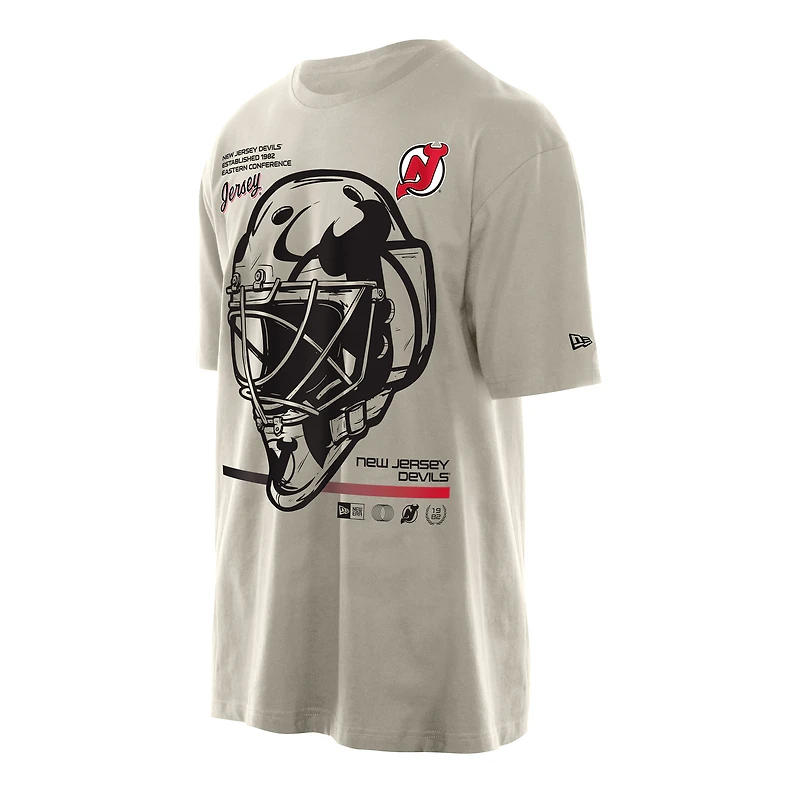 T-shirt pour homme New Era Tan avec masque de gardien but des Devils du Jersey
