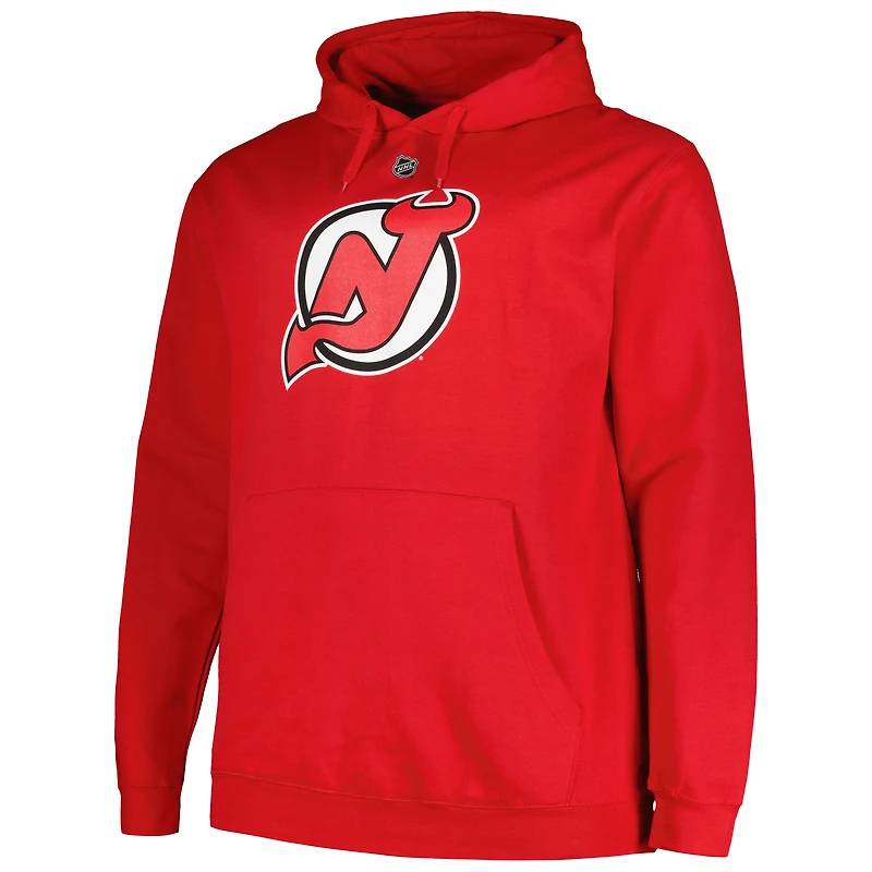 Profil pour hommes Jack Hughes Rouge New Jersey Devils Big & Tall Nom et numéro Pull à capuche