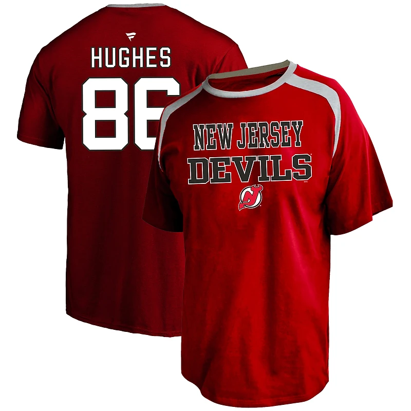 T-shirt rouge pour homme avec nom et numéro Jack Hughes des Devils du New Jersey, grand