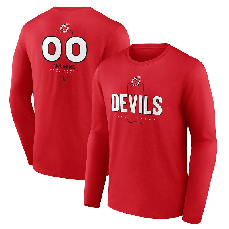 T-shirt à manches longues personnalisé pour homme, motif milieu de terrain rouge des Devils du New Jersey