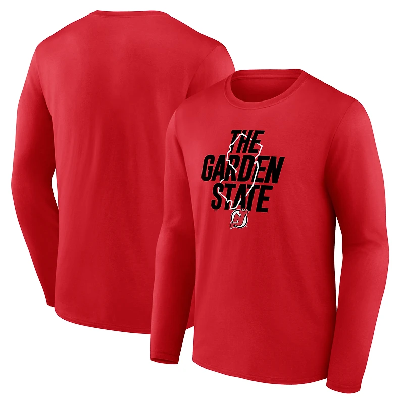 T-shirt à manches longues rouge pour homme, motif natif des Devils du New Jersey