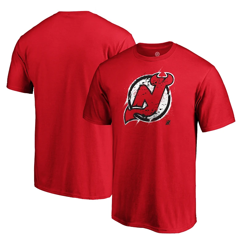 Men's Red New Jersey Devils Splatter Logo T-Shirt