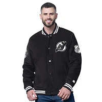 Men's Starter  Black New Jersey Devils Blackout Corduroy Full-Snap Varsity Jacket