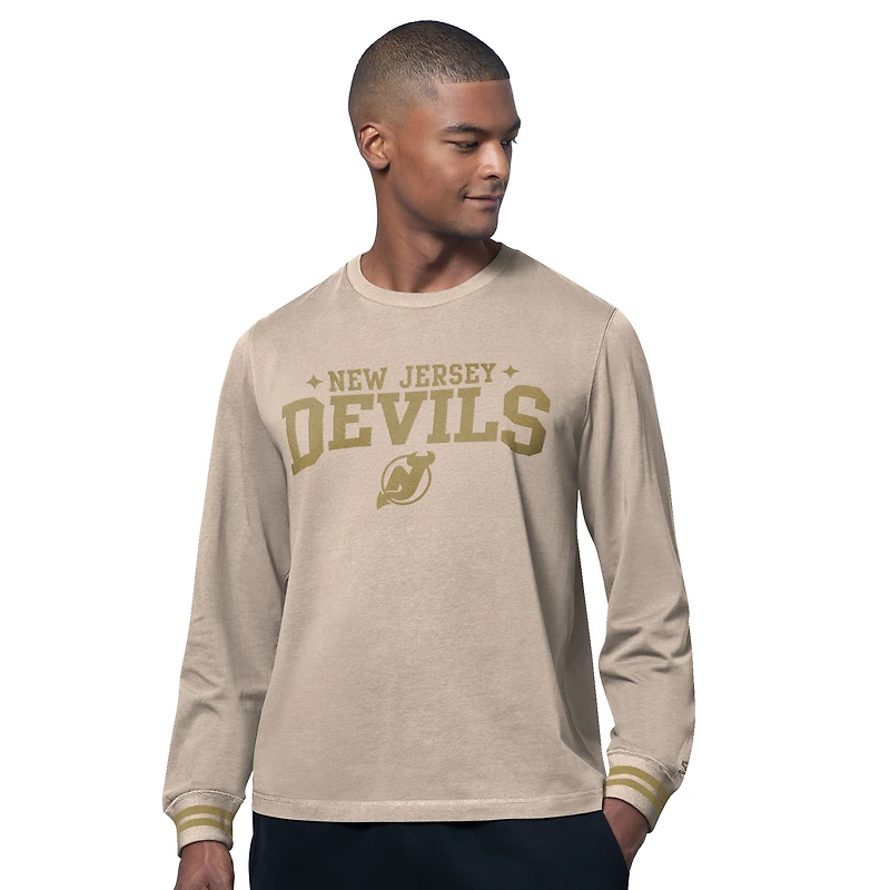 Men's Starter Tan New Jersey Devils Field Long Sleeve T-Shirt
