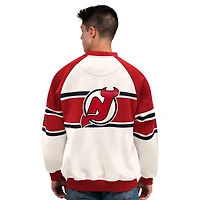 Men's Starter  White New Jersey Devils Defense Fleece Crewneck Sweatshirt