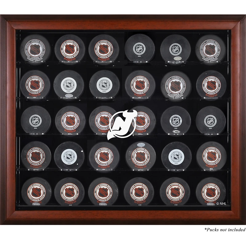 Vitrine de présentation en acajou pour 30 rondelles des Devils du New Jersey