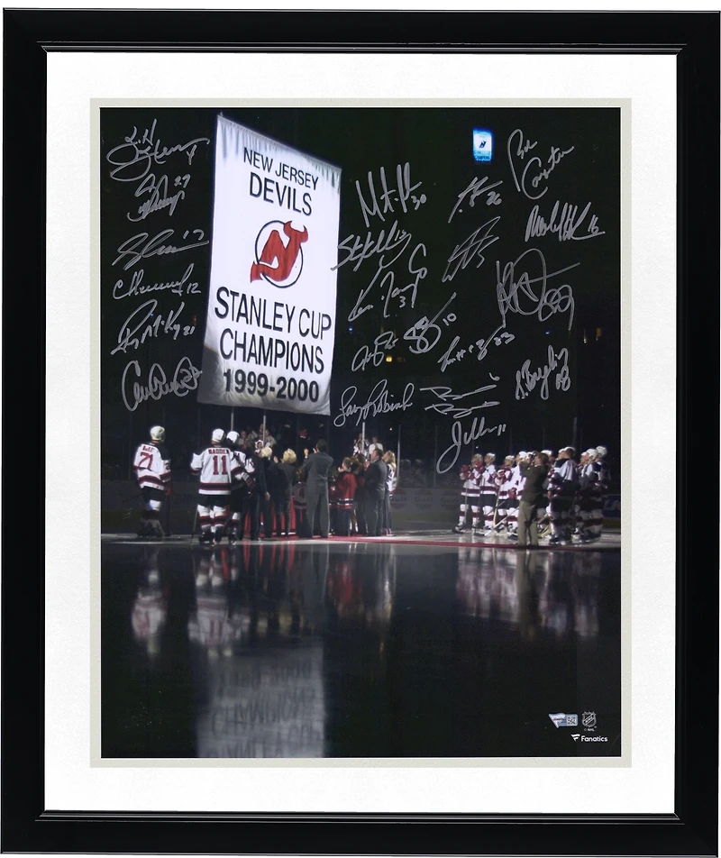 New Jersey Devils Autographed 16" x 20" 2000 Stanley Cup Champions Banner Raising Photograph with 20 Signatures