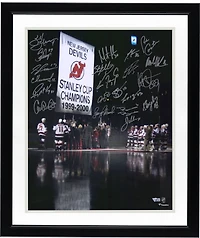 New Jersey Devils Autographed 16" x 20" 2000 Stanley Cup Champions Banner Raising Photograph with 20 Signatures