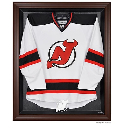 Vitrine de présentation du maillot avec logo encadré marron des Devils du New Jersey