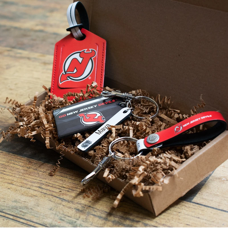 Devils du New Jersey - Coffret cadeau trois pièces en cuir avec étiquette personnalisée