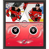 Coffret Shadowbox encadré avec rondelles de hockey autographiées de Nico Hischier et Jack Hughes des Devils du New Jersey avec rondelles de hockey
