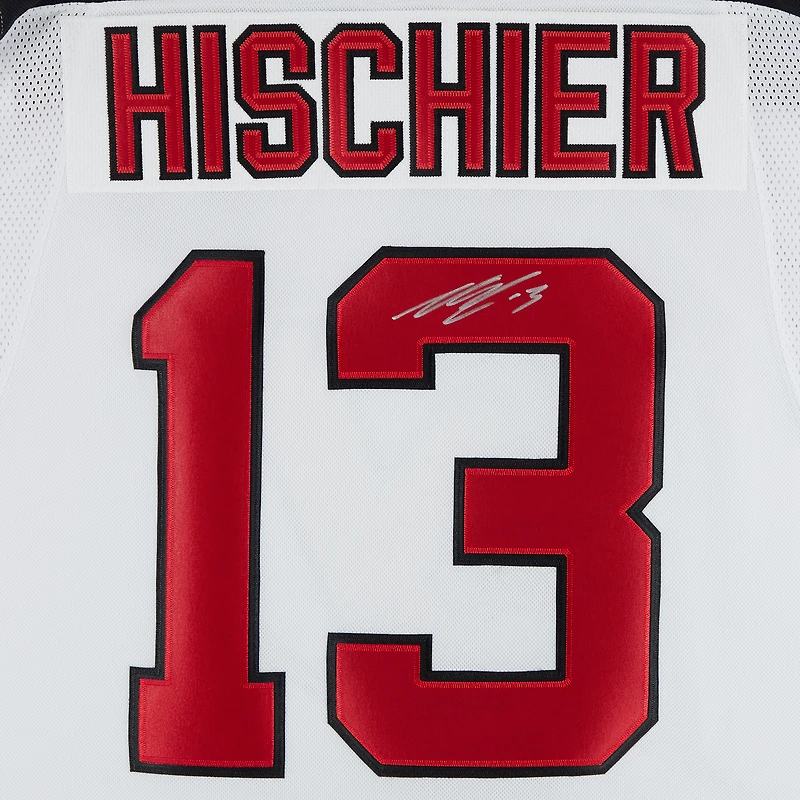 Maillot premium blanc dédicacé par Nico Hischier des Devils du New Jersey