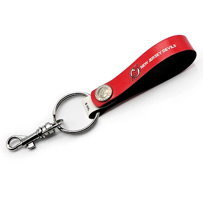Red New Jersey Devils Personalized Leather Loop Keychain