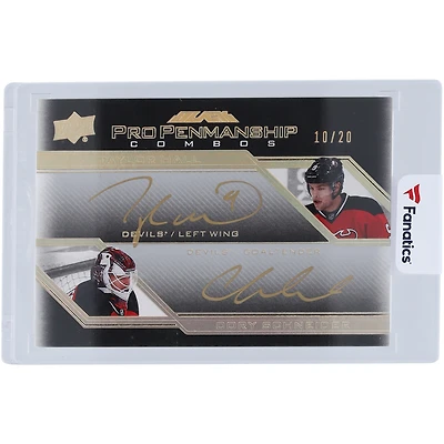 Carte autographiée par Taylor Hall et Cory Schneider des New Jersey Devils, saison 2016-2017, Upper Deck Black Pro Penmenship Combos, encre dorée, n° PEN2-HS, n° 10/20