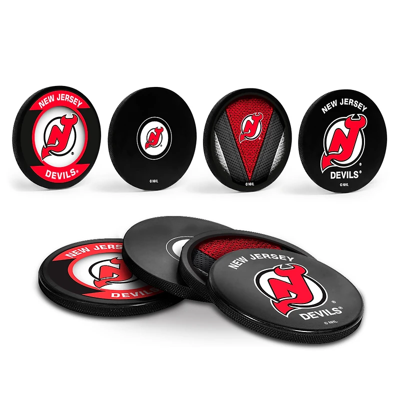 The Sports Vault New Jersey Devils Ensemble de dessous de verre 4 pièces avec rondelle