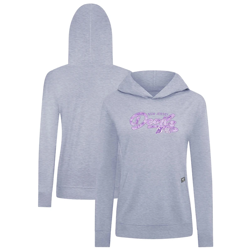 Sweat à capuche Levelwear gris chiné pour femme, modèle New Jersey Devils Hockey Fights Cancer Relay