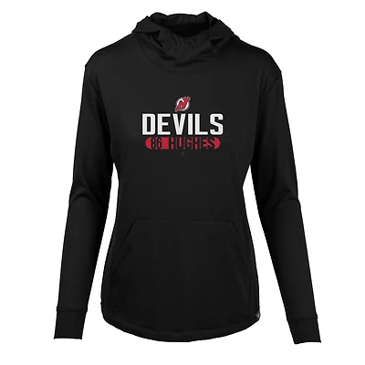 Sweat à capuche noir pour femme Levelwear Jack Hughes avec nom et numéro Vivid Tracer des Devils du New Jersey