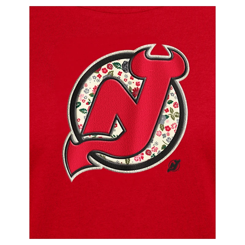 T-shirt à imprimé floral New Era rouge Jersey Devils Glam Game pour femme