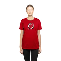 T-shirt à imprimé floral New Era rouge Jersey Devils Glam Game pour femme
